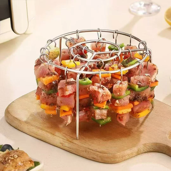 1PC   New Air Fryer Skewer Stand Vertical Multi-pin Stainless Steel BBQ Holder Air Fryer Accessories for Grilling Kitchen Kabobs