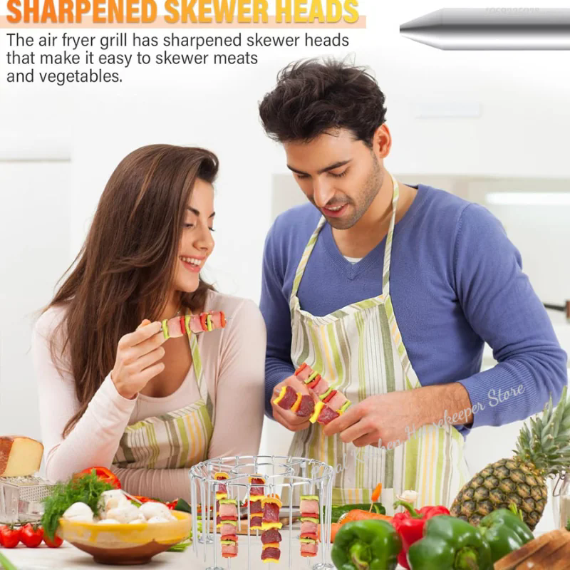 1PC   New Air Fryer Skewer Stand Vertical Multi-pin Stainless Steel BBQ Holder Air Fryer Accessories for Grilling Kitchen Kabobs