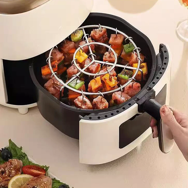 1PC   New Air Fryer Skewer Stand Vertical Multi-pin Stainless Steel BBQ Holder Air Fryer Accessories for Grilling Kitchen Kabobs