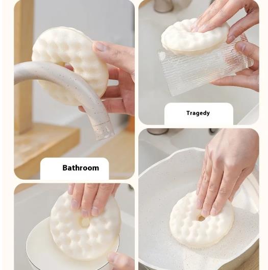 1SetReusable Dishwashing Sponge Dual-sided Kitchen Sponge Set with Suction Cup Holder Absorbent Scrubbing for Dishes forBathroom