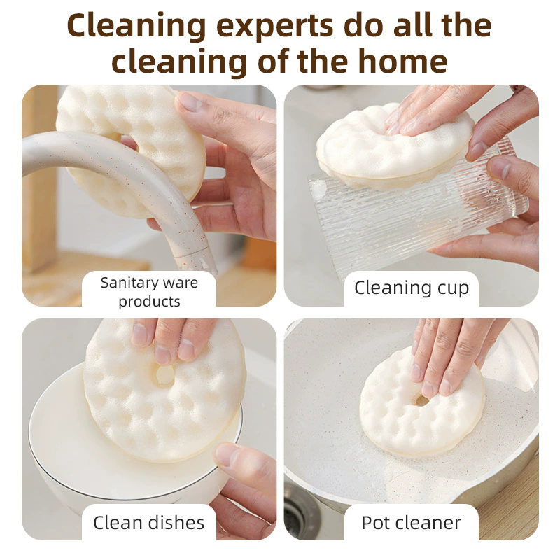 1SetReusable Dishwashing Sponge Dual-sided Kitchen Sponge Set with Suction Cup Holder Absorbent Scrubbing for Dishes forBathroom
