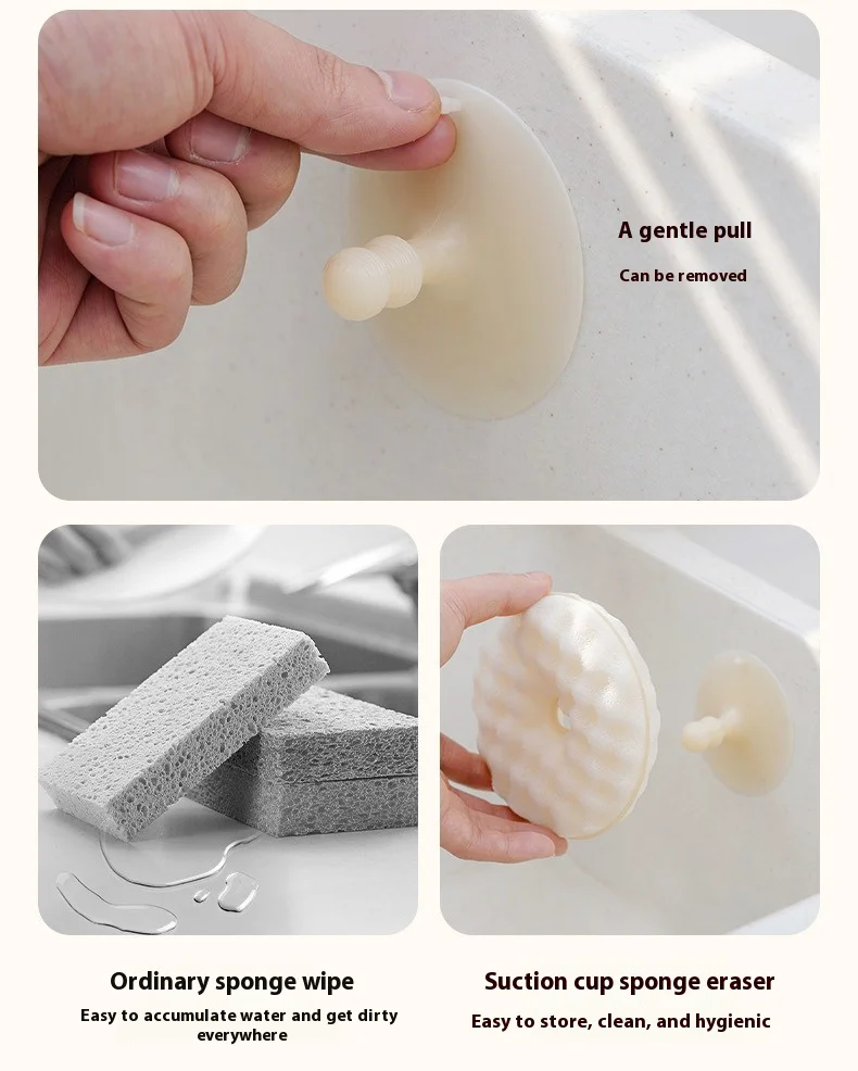 1SetReusable Dishwashing Sponge Dual-sided Kitchen Sponge Set with Suction Cup Holder Absorbent Scrubbing for Dishes forBathroom