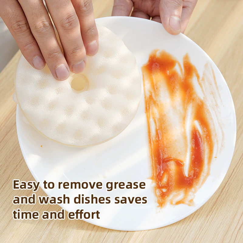 1SetReusable Dishwashing Sponge Dual-sided Kitchen Sponge Set with Suction Cup Holder Absorbent Scrubbing for Dishes forBathroom