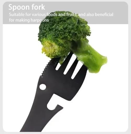 1PC10 In 1 EDC Multifunctional Spoon Spoon Key Chain Kitchen Knife Fork Wrench Bottle Opener Whistle Outdoor Camping Accessories