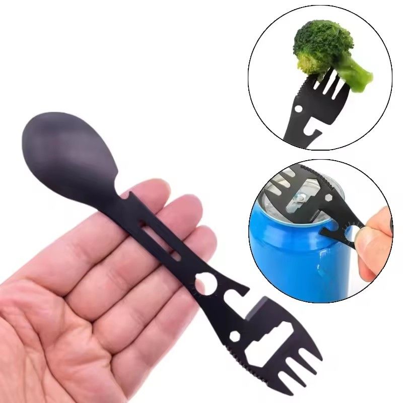 1PC10 In 1 EDC Multifunctional Spoon Spoon Key Chain Kitchen Knife Fork Wrench Bottle Opener Whistle Outdoor Camping Accessories