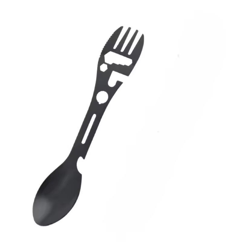 1PC10 In 1 EDC Multifunctional Spoon Spoon Key Chain Kitchen Knife Fork Wrench Bottle Opener Whistle Outdoor Camping Accessories