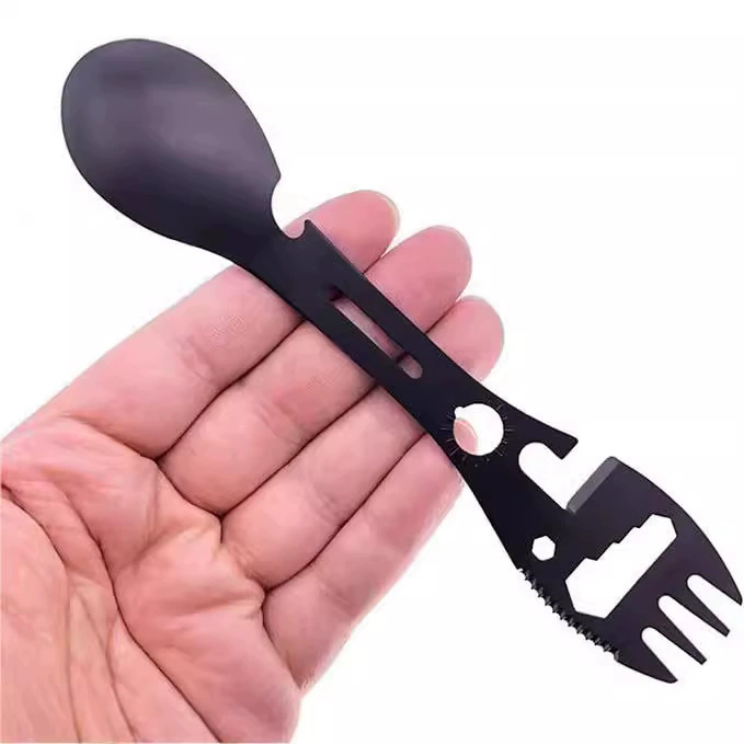 1PC10 In 1 EDC Multifunctional Spoon Spoon Key Chain Kitchen Knife Fork Wrench Bottle Opener Whistle Outdoor Camping Accessories