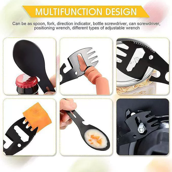 1PC10 In 1 EDC Multifunctional Spoon Spoon Key Chain Kitchen Knife Fork Wrench Bottle Opener Whistle Outdoor Camping Accessories