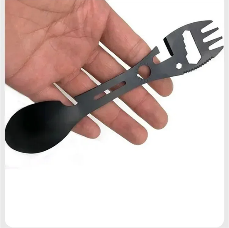 1PC10 In 1 EDC Multifunctional Spoon Spoon Key Chain Kitchen Knife Fork Wrench Bottle Opener Whistle Outdoor Camping Accessories