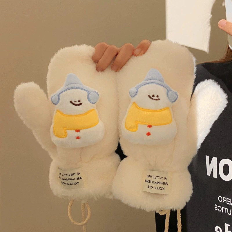 1Pair  Sanrio HelloKitty Mother Anti-freezing Gloves Winter Windproof Thick Warm Scarf Plush Neck Refers To Leopard Gloves