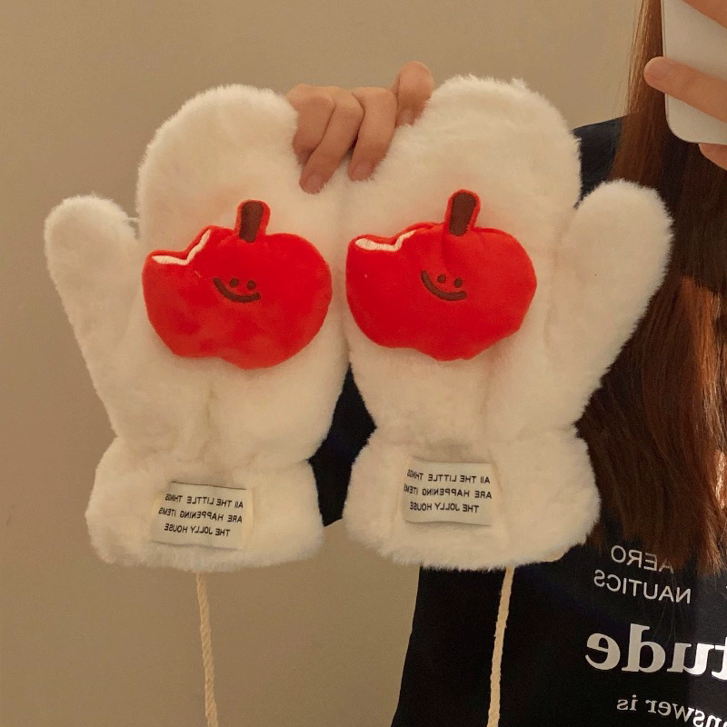 1Pair  Sanrio HelloKitty Mother Anti-freezing Gloves Winter Windproof Thick Warm Scarf Plush Neck Refers To Leopard Gloves