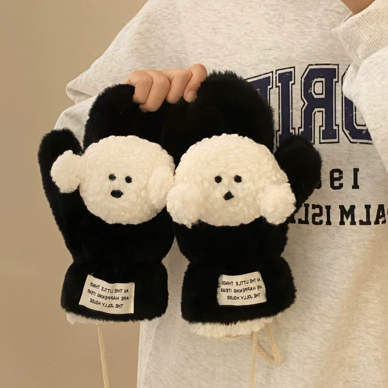 1Pair  Sanrio HelloKitty Mother Anti-freezing Gloves Winter Windproof Thick Warm Scarf Plush Neck Refers To Leopard Gloves