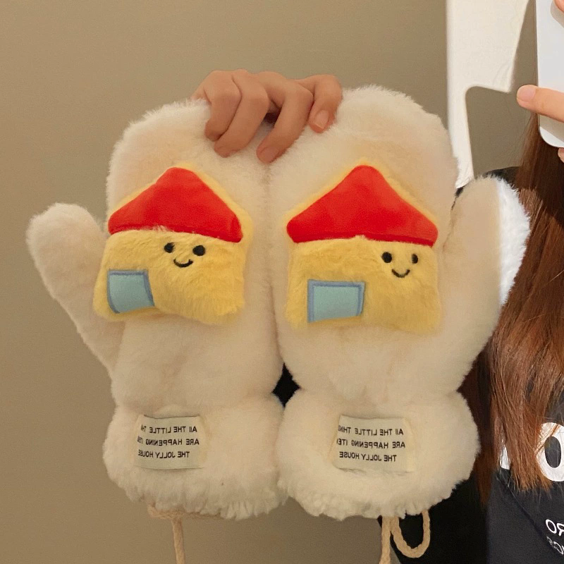 1Pair  Sanrio HelloKitty Mother Anti-freezing Gloves Winter Windproof Thick Warm Scarf Plush Neck Refers To Leopard Gloves