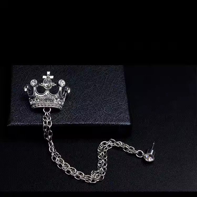 1PC   The New Unisex Lapel Pin Brooch Tassel Chain Crown Brooch Pin Mens Accessories Couple Brooches Adornment Hot SaleA-911-1