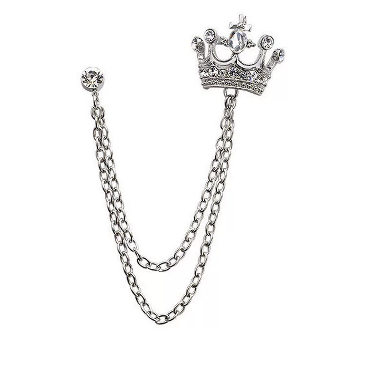 1PC   The New Unisex Lapel Pin Brooch Tassel Chain Crown Brooch Pin Mens Accessories Couple Brooches Adornment Hot SaleA-911-1