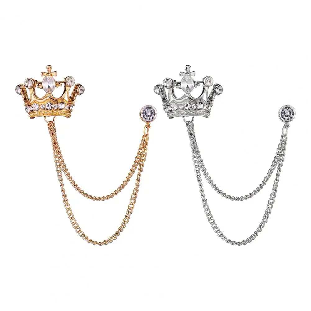 1PC   The New Unisex Lapel Pin Brooch Tassel Chain Crown Brooch Pin Mens Accessories Couple Brooches Adornment Hot SaleA-911-1
