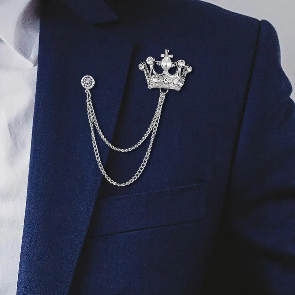 1PC   The New Unisex Lapel Pin Brooch Tassel Chain Crown Brooch Pin Mens Accessories Couple Brooches Adornment Hot SaleA-911-1