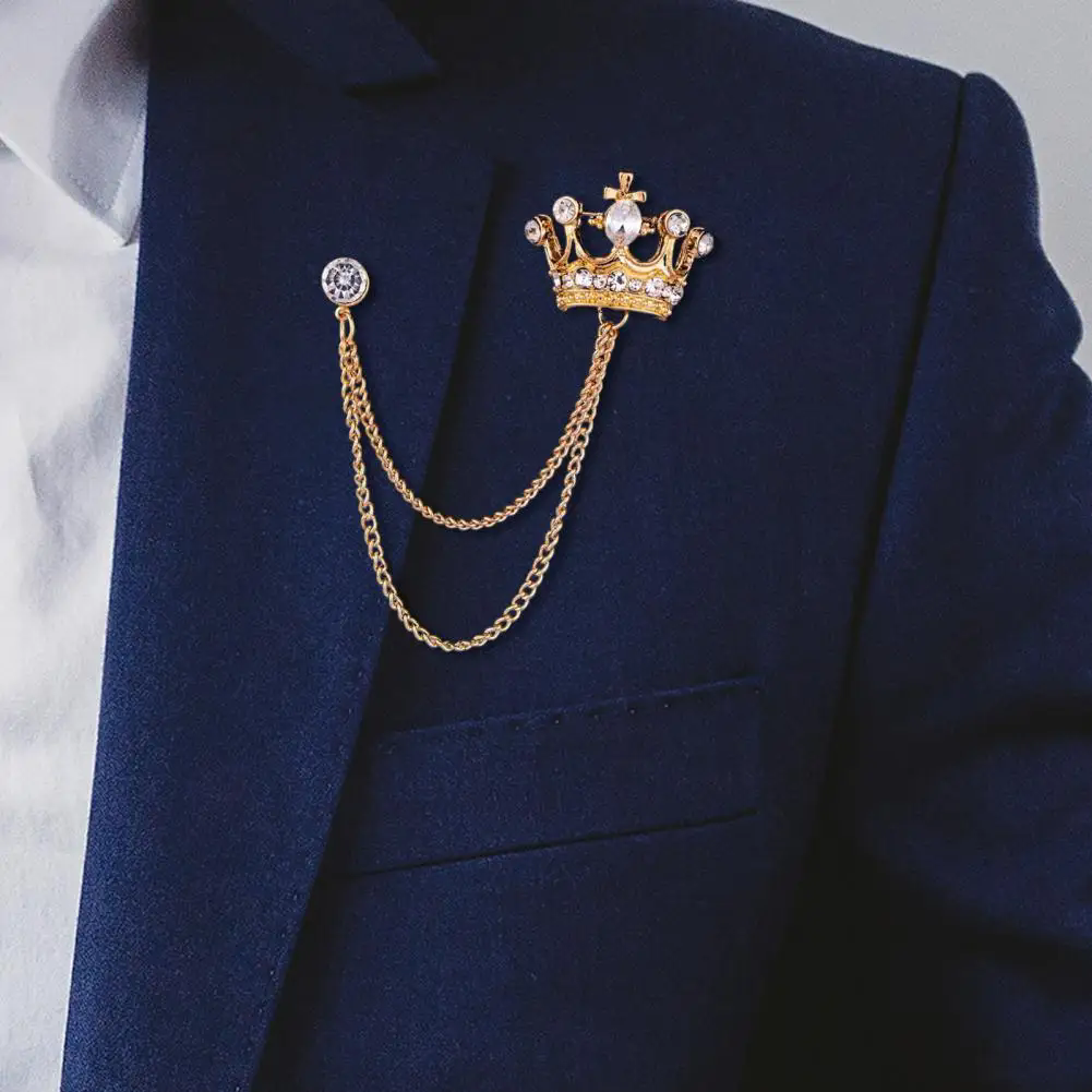 1PC   The New Unisex Lapel Pin Brooch Tassel Chain Crown Brooch Pin Mens Accessories Couple Brooches Adornment Hot SaleA-911-1