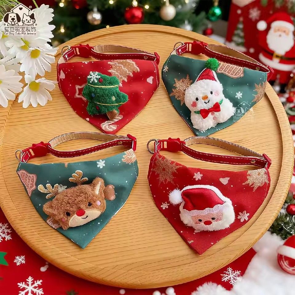 1PC 25 New Christmas Dog Triangle Scarf Adjudable Collars Cat Xmas Dog Collars Elk Festival Pet Dress Up Accessories Santa Claus
