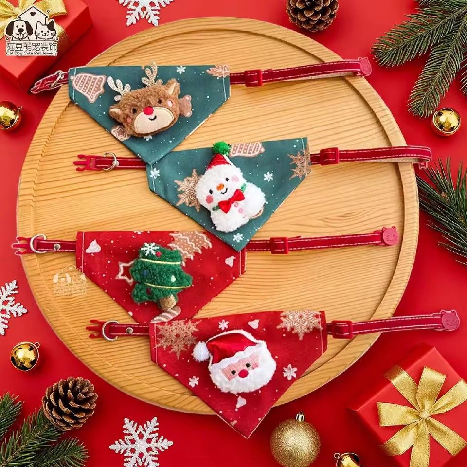 1PC 25 New Christmas Dog Triangle Scarf Adjudable Collars Cat Xmas Dog Collars Elk Festival Pet Dress Up Accessories Santa Claus