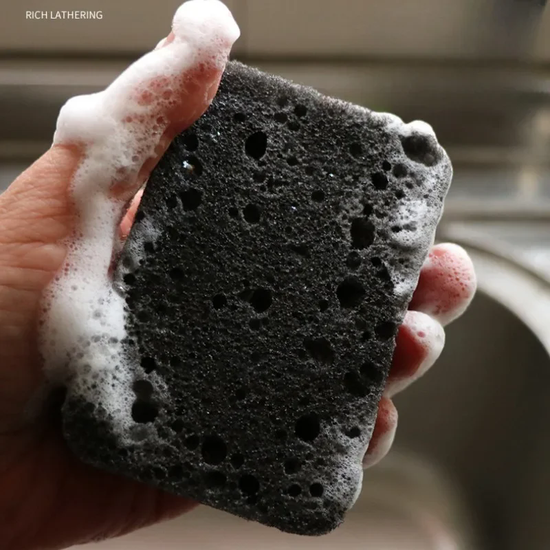 4PCS Black Seaweed Sponge Dishwashing and Cleaning Utensils Durable Dishwashing and Brushing Utensils for Household Use