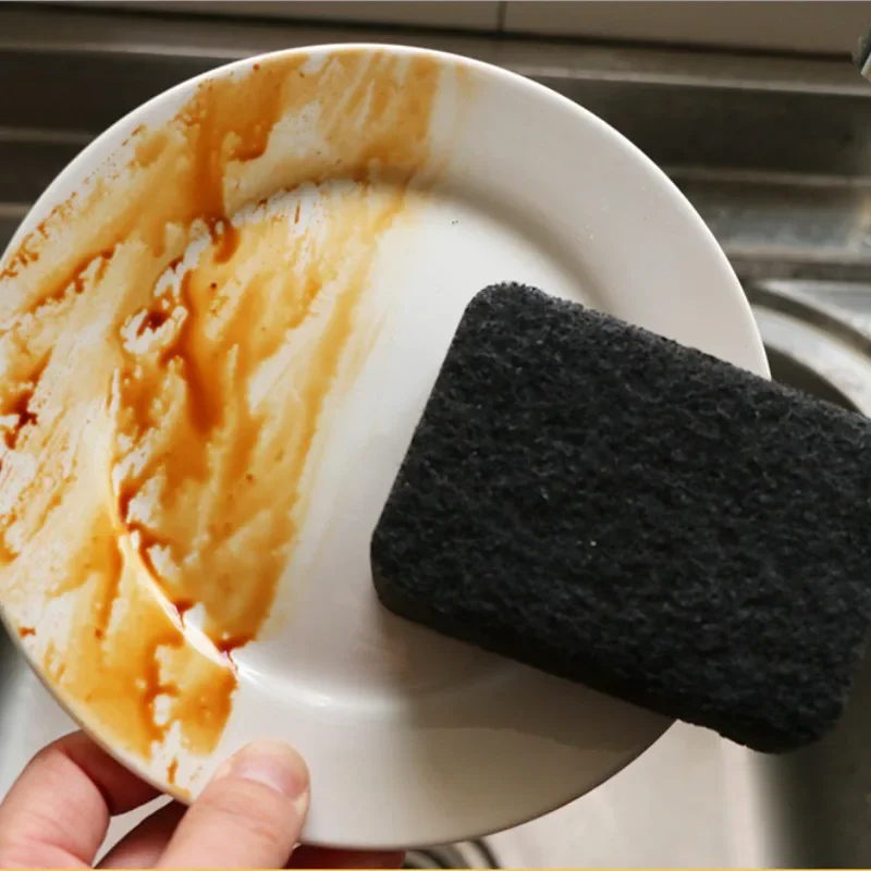 4PCS Black Seaweed Sponge Dishwashing and Cleaning Utensils Durable Dishwashing and Brushing Utensils for Household Use