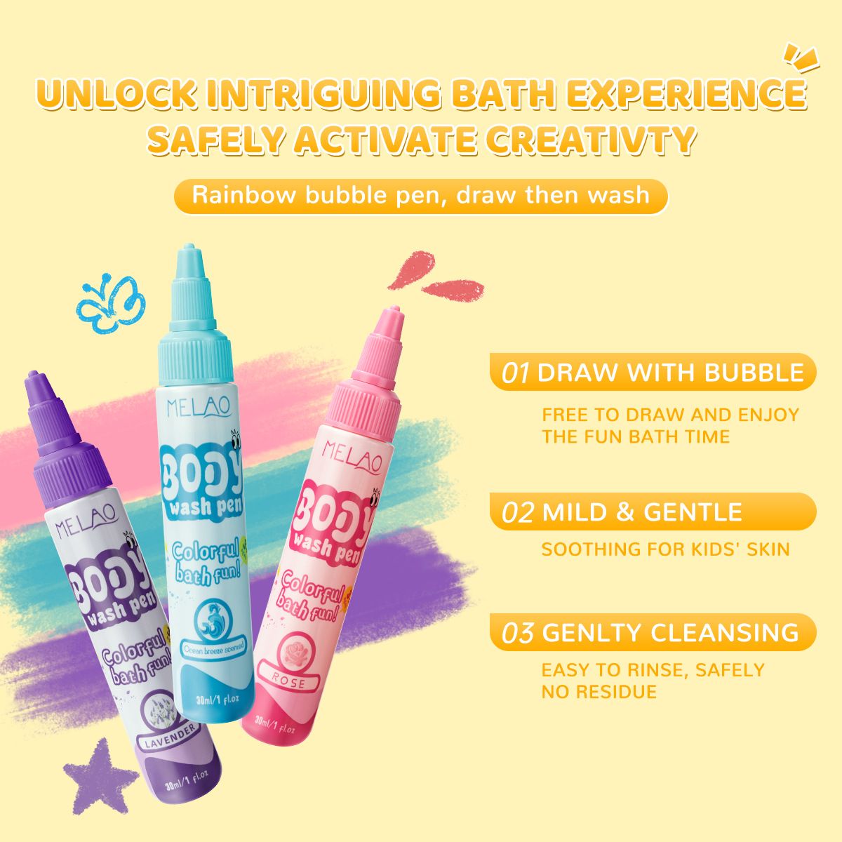 1PC  Children's Bath Pen Gentle Moisturizing and Moisturizing Children's Bath Pen Aromatherapy Shower Gel Multi Color Bath Paint