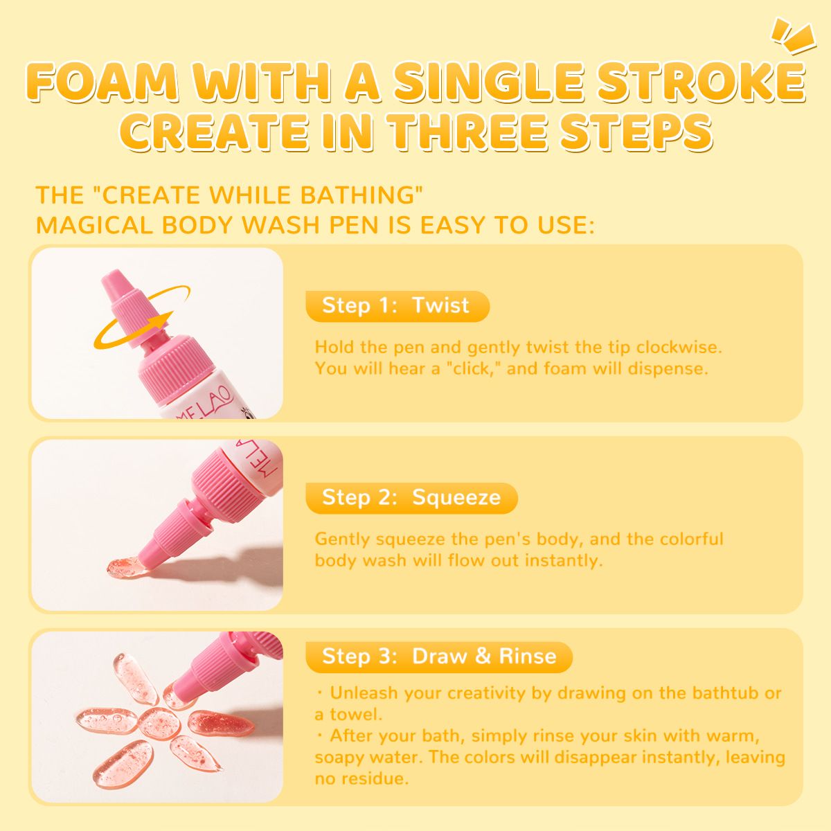1PC  Children's Bath Pen Gentle Moisturizing and Moisturizing Children's Bath Pen Aromatherapy Shower Gel Multi Color Bath Paint
