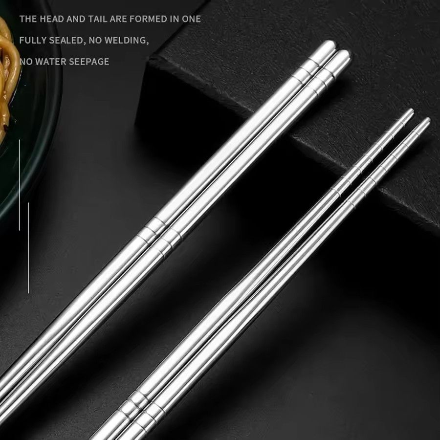 5Pair  Stainless Steel Chopsticks Household Round Metal Chop Sticks Japanese Sushi Food Stick Cutlery Sets Kitchen Tableware