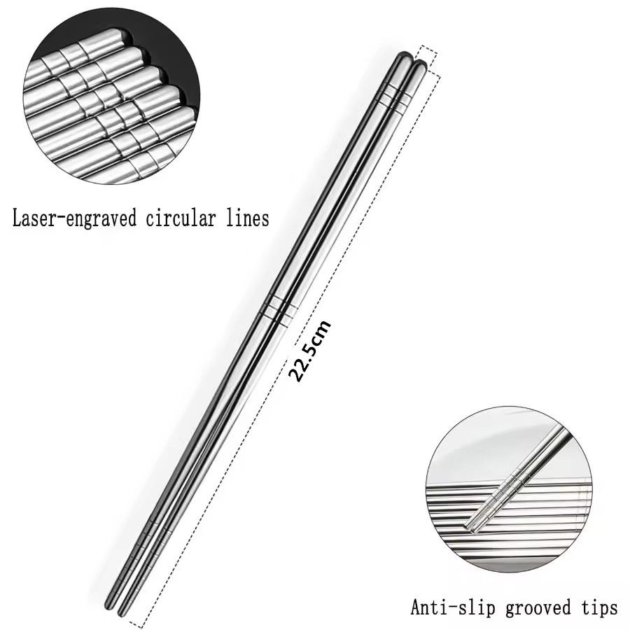 5Pair  Stainless Steel Chopsticks Household Round Metal Chop Sticks Japanese Sushi Food Stick Cutlery Sets Kitchen Tableware