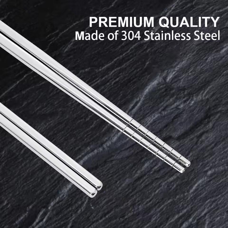 5Pair  Stainless Steel Chopsticks Household Round Metal Chop Sticks Japanese Sushi Food Stick Cutlery Sets Kitchen Tableware