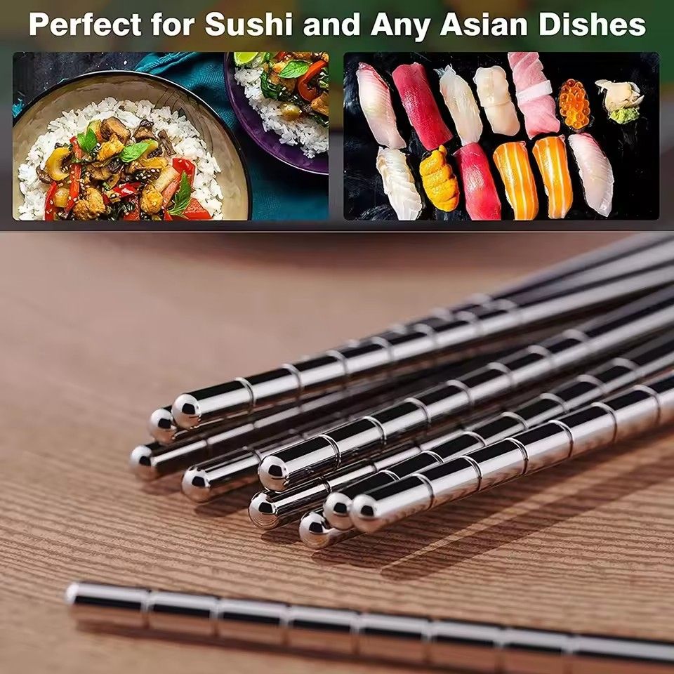 5Pair  Stainless Steel Chopsticks Household Round Metal Chop Sticks Japanese Sushi Food Stick Cutlery Sets Kitchen Tableware