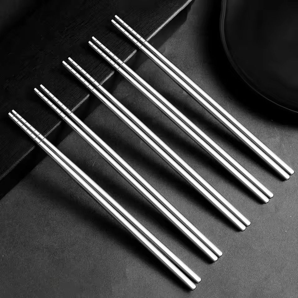 5Pair  Stainless Steel Chopsticks Household Round Metal Chop Sticks Japanese Sushi Food Stick Cutlery Sets Kitchen Tableware