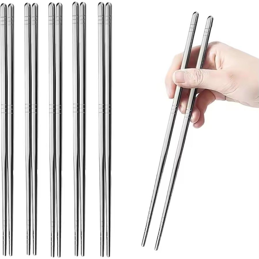 5Pair  Stainless Steel Chopsticks Household Round Metal Chop Sticks Japanese Sushi Food Stick Cutlery Sets Kitchen Tableware