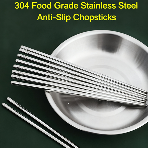 5Pair  Stainless Steel Chopsticks Household Round Metal Chop Sticks Japanese Sushi Food Stick Cutlery Sets Kitchen Tableware