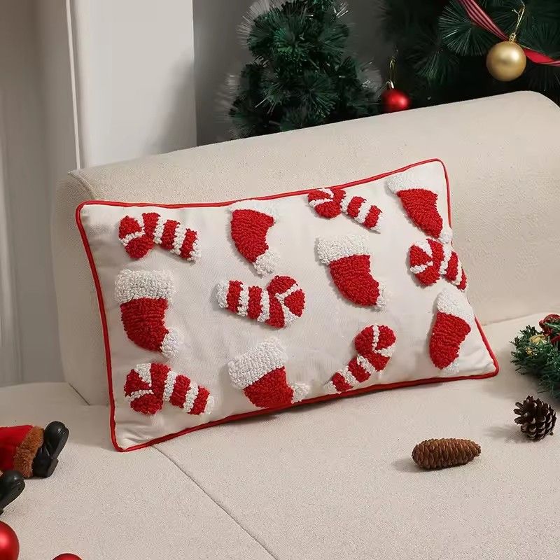 1PCNew Year Christmas Cushion Cover Christmas 3D Cartoon Pillow Case Candy Hat Cane Pillow Covers Decorative Festival Home Decor