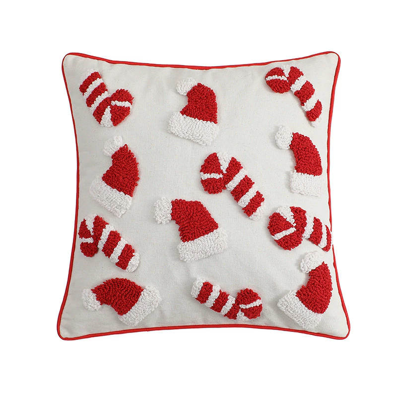 1PCNew Year Christmas Cushion Cover Christmas 3D Cartoon Pillow Case Candy Hat Cane Pillow Covers Decorative Festival Home Decor