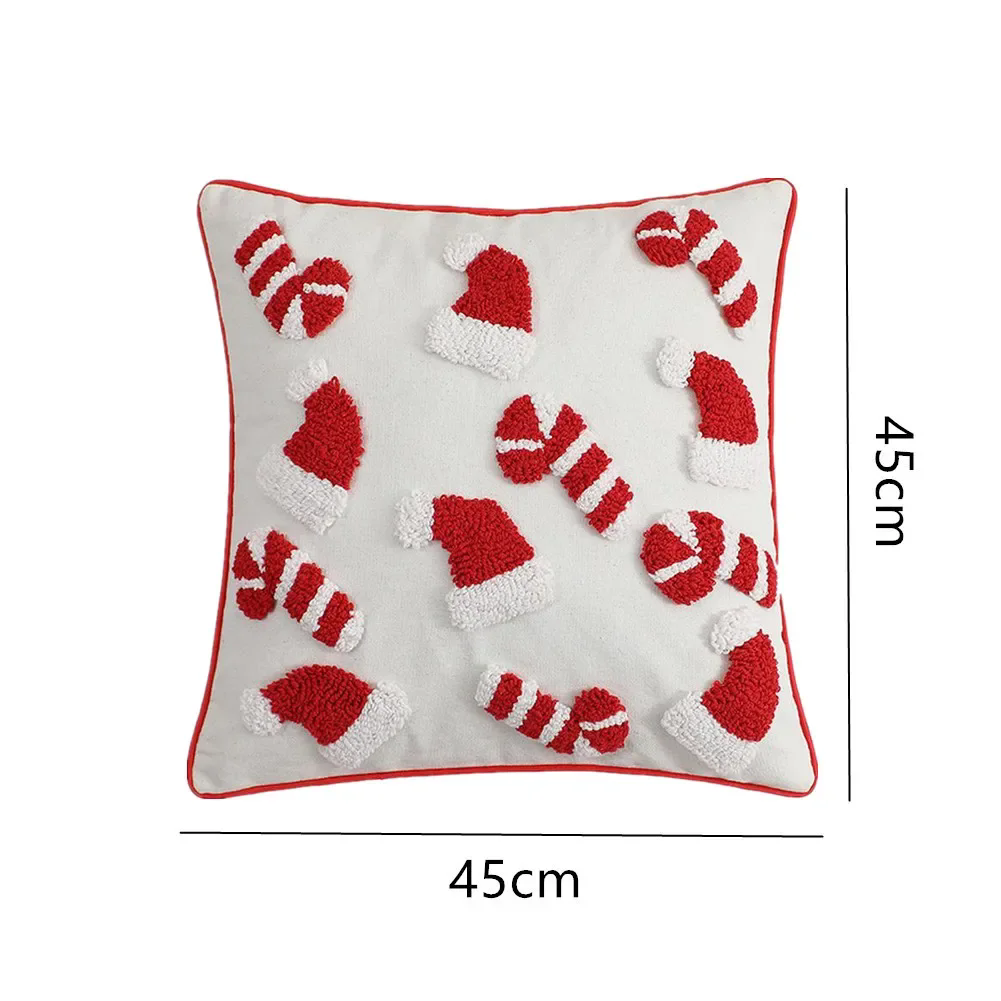 1PCNew Year Christmas Cushion Cover Christmas 3D Cartoon Pillow Case Candy Hat Cane Pillow Covers Decorative Festival Home Decor