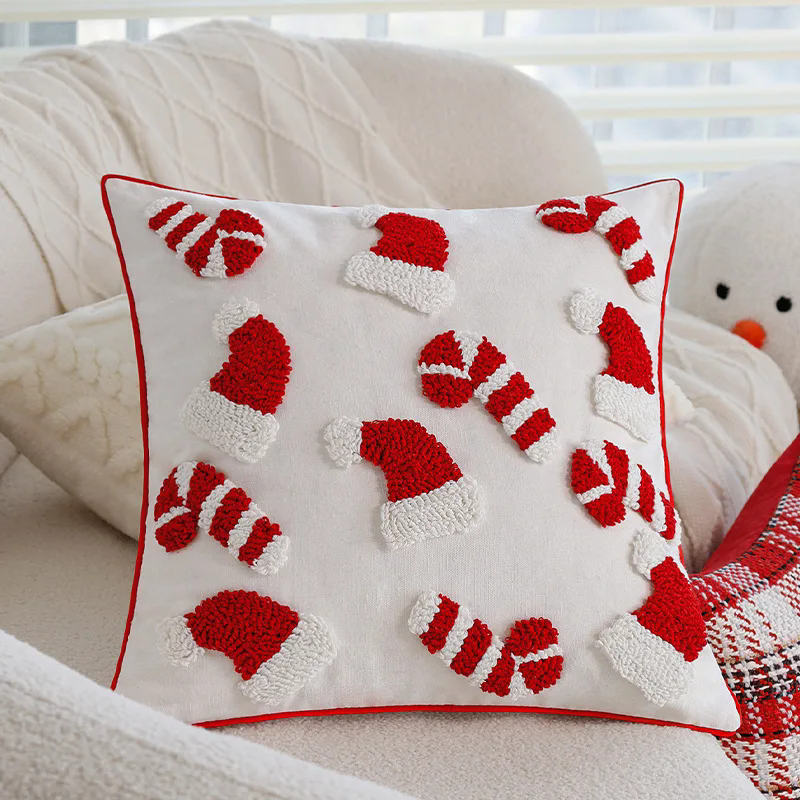 1PCNew Year Christmas Cushion Cover Christmas 3D Cartoon Pillow Case Candy Hat Cane Pillow Covers Decorative Festival Home Decor