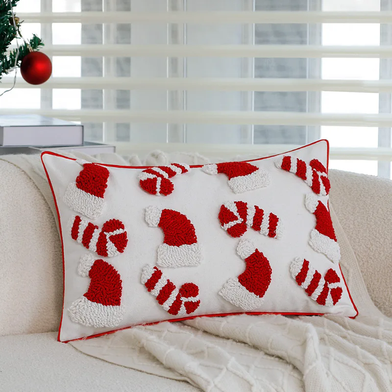 1PCNew Year Christmas Cushion Cover Christmas 3D Cartoon Pillow Case Candy Hat Cane Pillow Covers Decorative Festival Home Decor