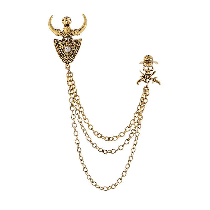 1PC Korean British Style Crown Bird Brooch Cross Suit Tassel Chain Lapel Pin Angle Wings Badge RetroFemaleCorsageMen Accessories