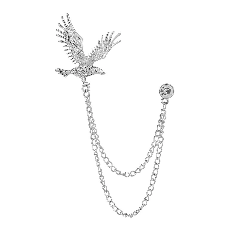 1PC Korean British Style Crown Bird Brooch Cross Suit Tassel Chain Lapel Pin Angle Wings Badge RetroFemaleCorsageMen Accessories