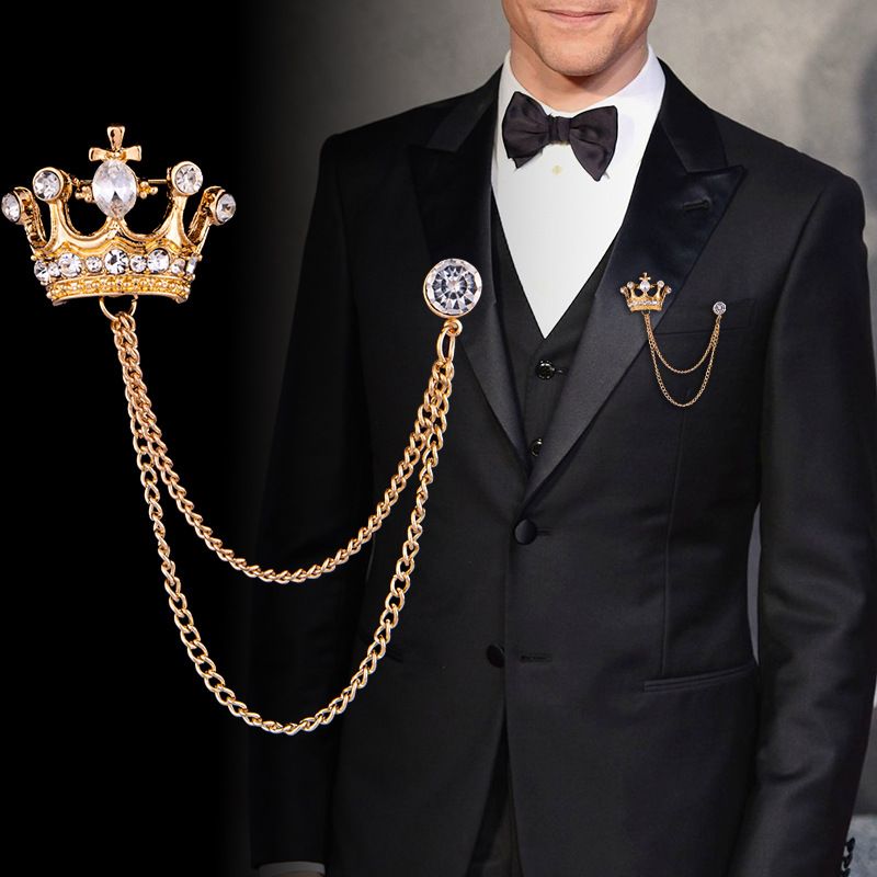 1PC Korean British Style Crown Bird Brooch Cross Suit Tassel Chain Lapel Pin Angle Wings Badge RetroFemaleCorsageMen Accessories