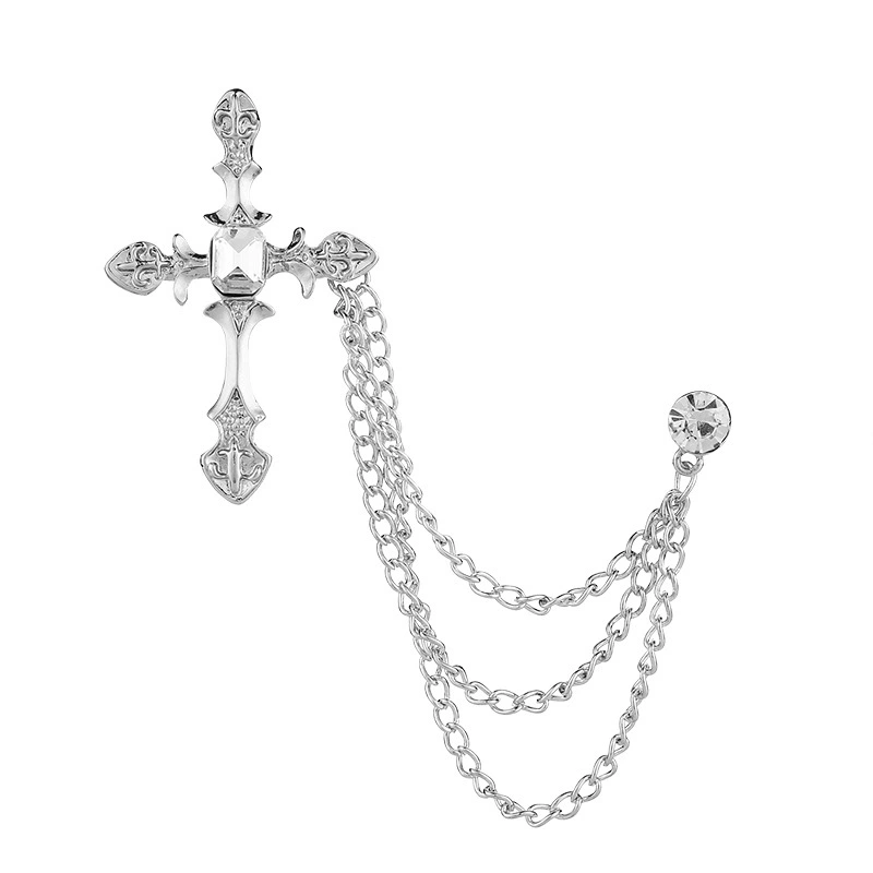 1PC Korean British Style Crown Bird Brooch Cross Suit Tassel Chain Lapel Pin Angle Wings Badge RetroFemaleCorsageMen Accessories