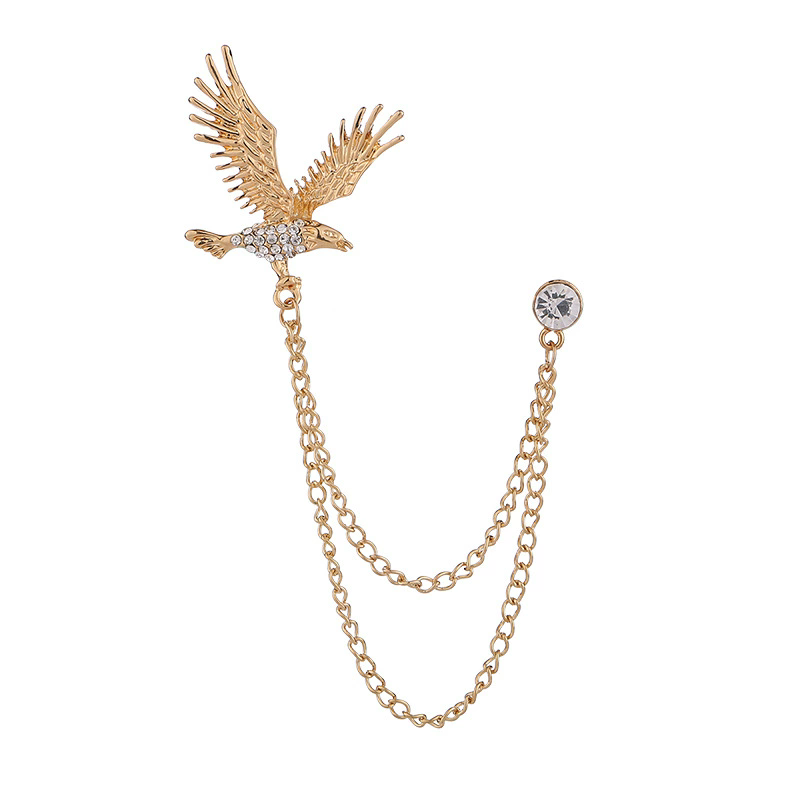 1PC Korean British Style Crown Bird Brooch Cross Suit Tassel Chain Lapel Pin Angle Wings Badge RetroFemaleCorsageMen Accessories
