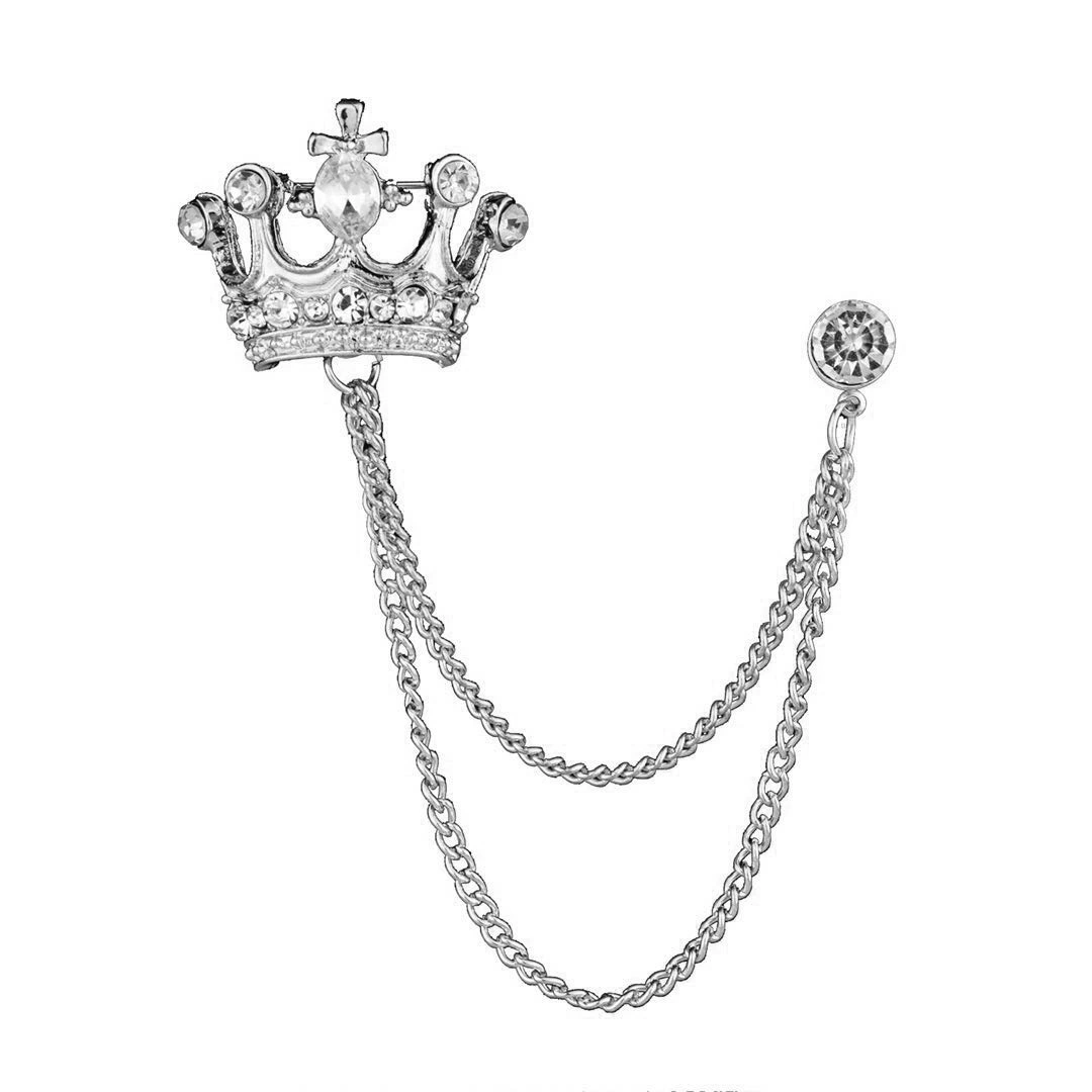 1PC Korean British Style Crown Bird Brooch Cross Suit Tassel Chain Lapel Pin Angle Wings Badge RetroFemaleCorsageMen Accessories