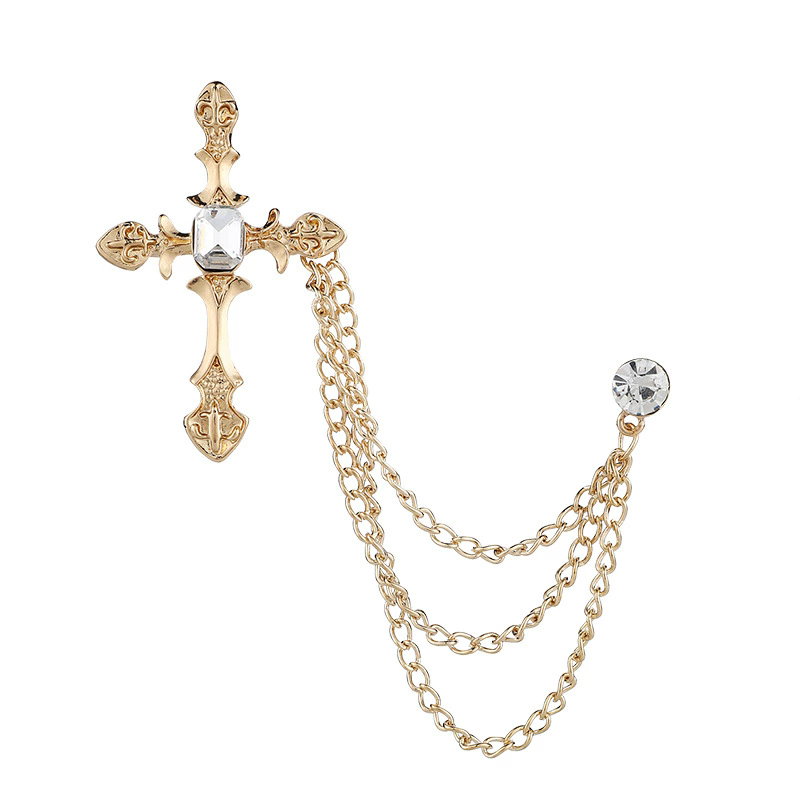 1PC Korean British Style Crown Bird Brooch Cross Suit Tassel Chain Lapel Pin Angle Wings Badge RetroFemaleCorsageMen Accessories