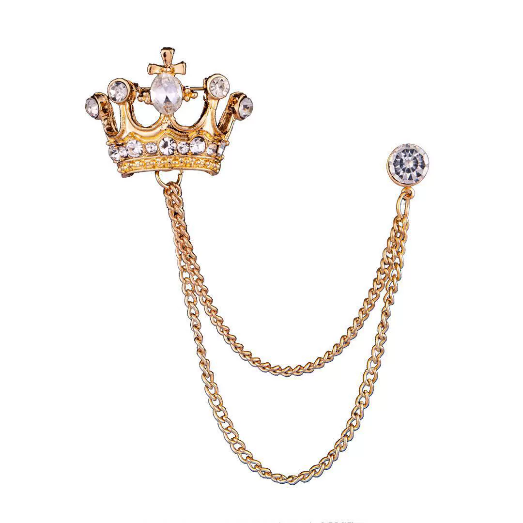 1PC Korean British Style Crown Bird Brooch Cross Suit Tassel Chain Lapel Pin Angle Wings Badge RetroFemaleCorsageMen Accessories