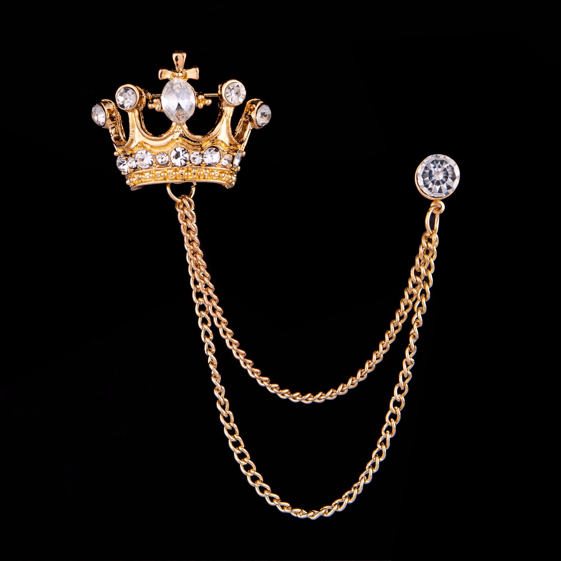 1PC Korean British Style Crown Bird Brooch Cross Suit Tassel Chain Lapel Pin Angle Wings Badge RetroFemaleCorsageMen Accessories