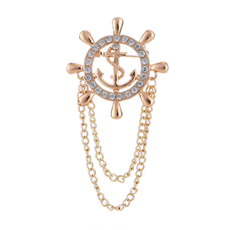 1PC Korean British Style Crown Bird Brooch Cross Suit Tassel Chain Lapel Pin Angle Wings Badge RetroFemaleCorsageMen Accessories